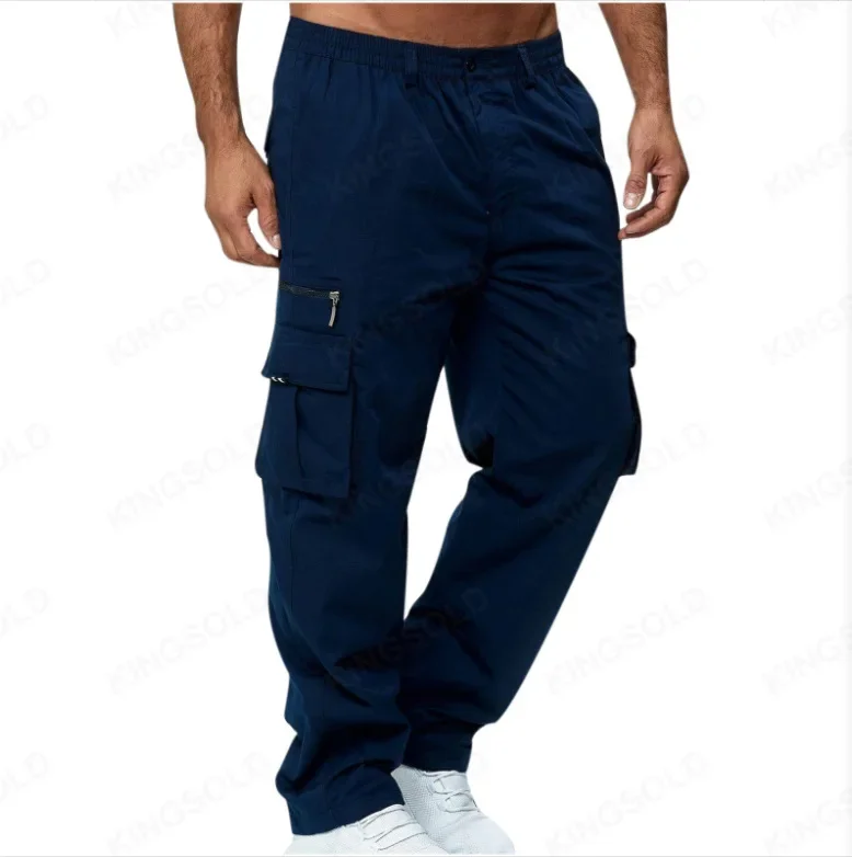 Man Casual Fleece Pants Solid Heavyweight Sweatpants Jogging Cargo Pocket Fashion Sports Elastic Trousers