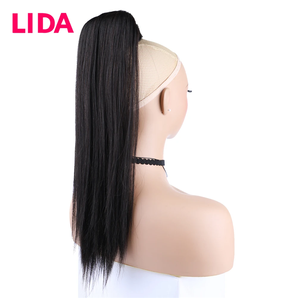 Lida Human Hair Straight Ponytail Clip In Hairpieces Black Brown Wrap Around Ponytail Hair Extensions Chinese Non-remy Hair