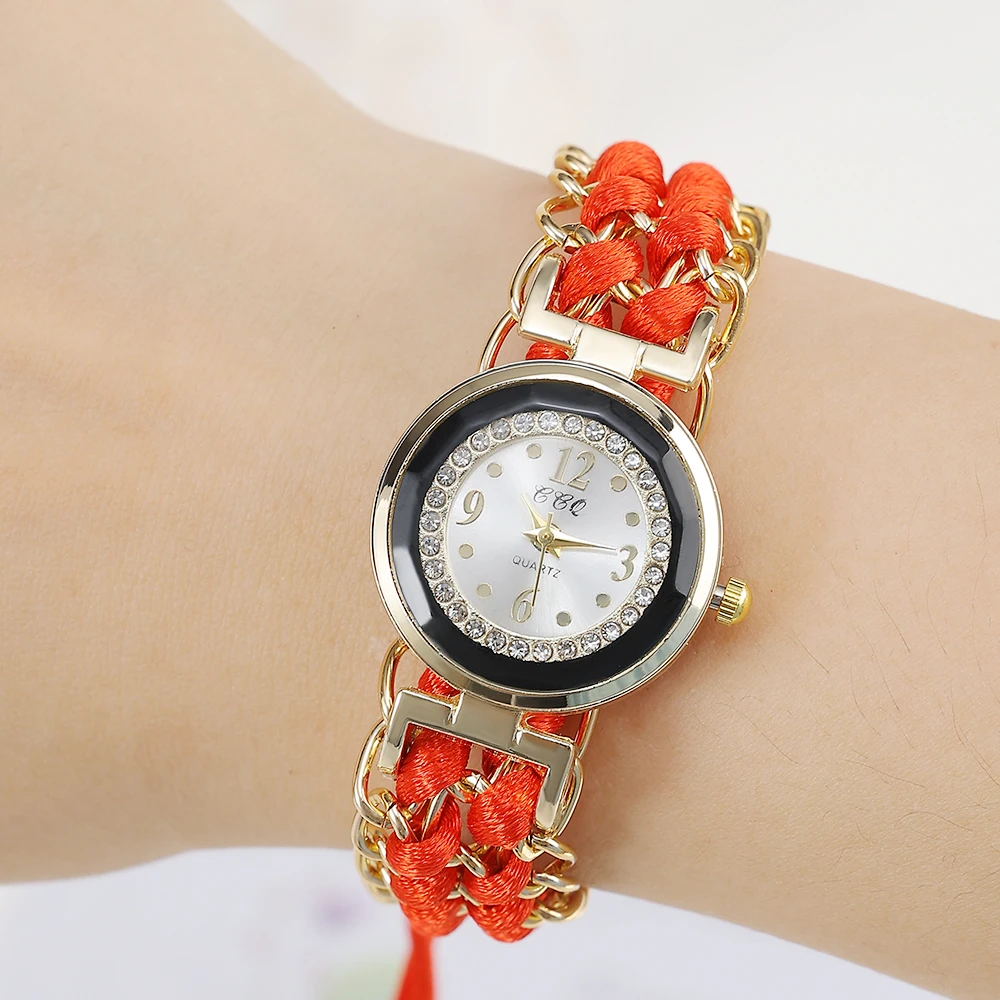 Summer Casual Fashionable Adjustable Woven Strap Quartz Bracelet Watches for Women