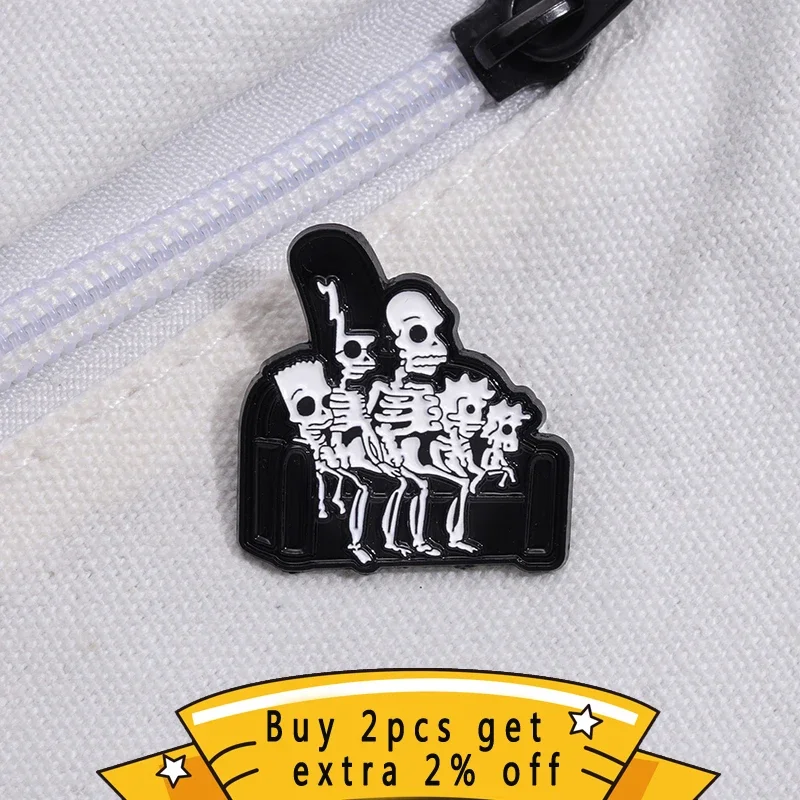 90's Family Comedy Anime Enamel Pin Cartoon Skeleton Piano Custom Vintage Punk Brooch Lapel Shirt Kids Friends Gift Wholesale