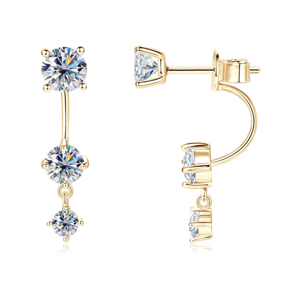 925Silver Moissanite Front Back Double Sided Drop Earrings for Women Tassel Shape Sparkling Fine Jewelry Daily Wedding Wear Gift