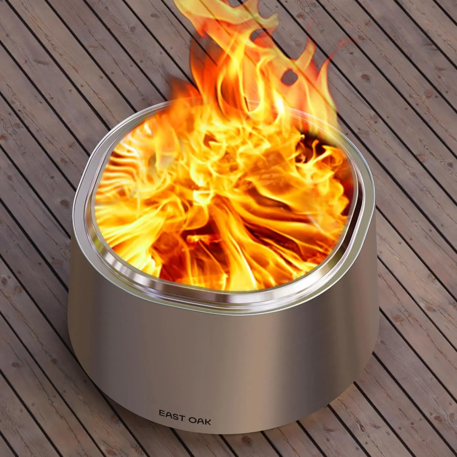 Outdoor Patio Smokeless Fire Pit - 304 Stainless Steel, Portable with Poker, Stand & Removable Ash Pan