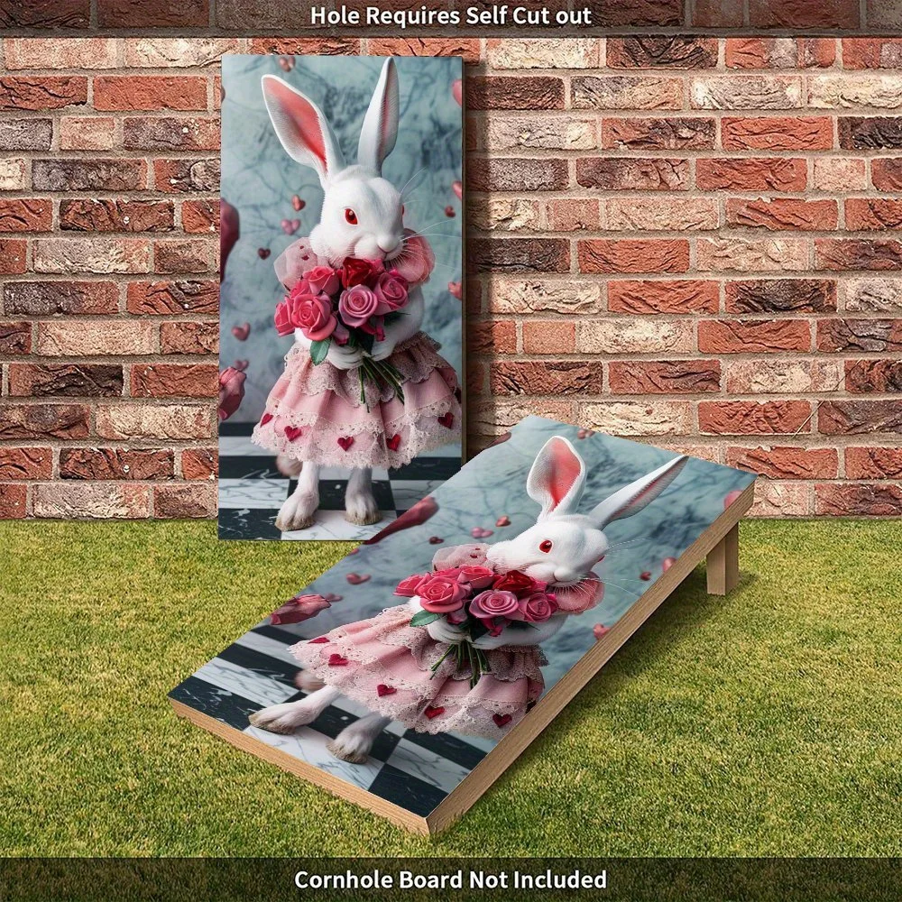 ملصق على شكل أرنب يحمل الورود، شارات رمل من الفينيل المسطح ثنائية الأبعاد - صديقة للميزانية وقيمة عالية، خالية من الفقاعات وسهلة اللصق، وات