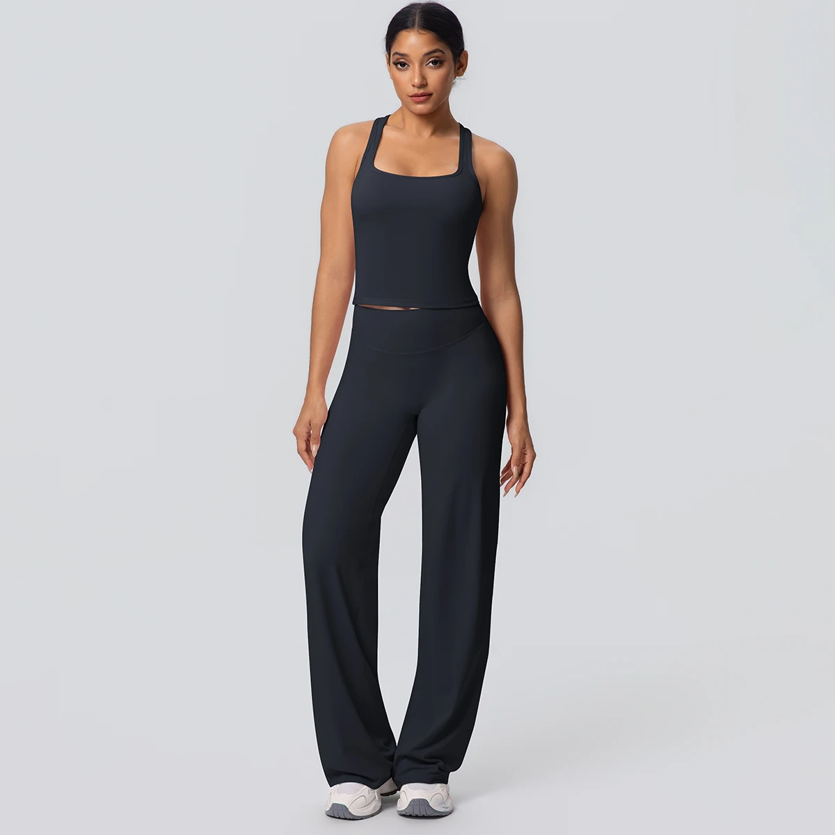 Frauen Sport Yoga Set Gym Schnell Trocknend Pfirsich Butt Yoga Hosen Einfarbig Schlank Schöne Zurück I-förmigen weste Yoga Set – Detail 14