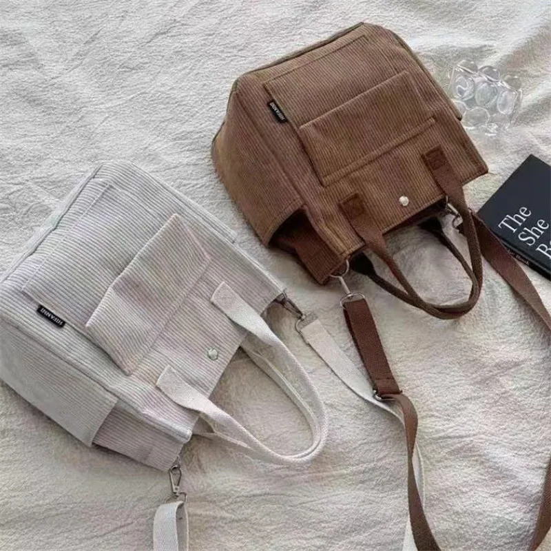 Handwaschbare Cord-Tragetasche mit mehreren Taschen, Umhängetasche für den Alltag oder Umhängetasche, einfarbige Umhängetasche für den täglichen Gebrauch – Detail 2