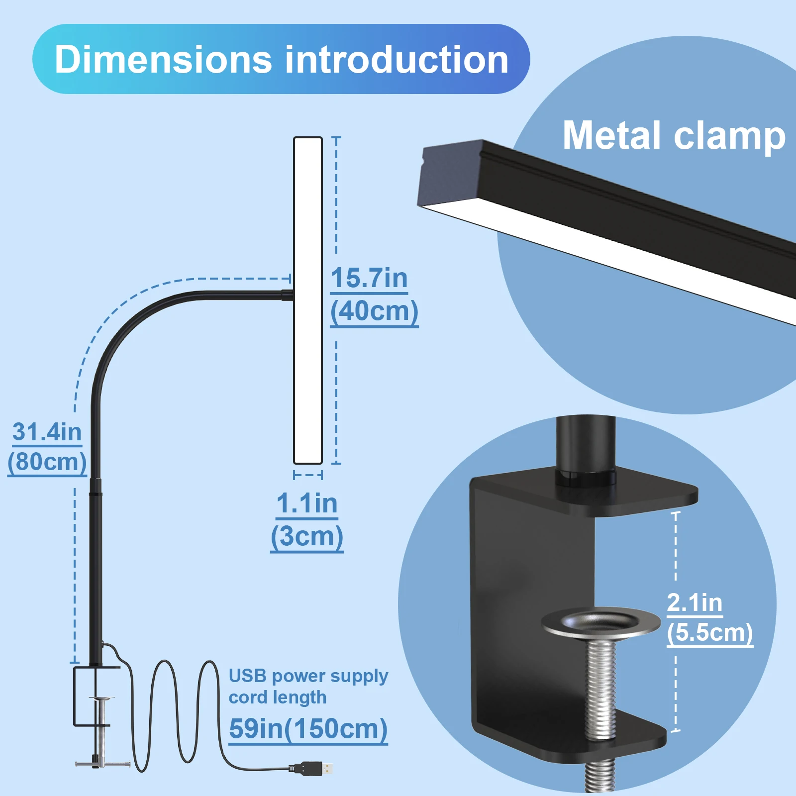 Imagem -06 - Led Dimmable Desk Lamp Clampable Eye Protection Lâmpada de Mesa Gooseneck Braçadeira Luz Monitor do Escritório 12w 40cm