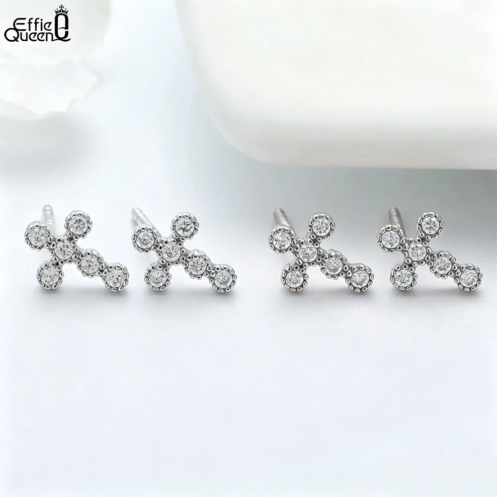 

Effie Queen 925 Pure Silver Cute Cross Cubic Zircon Stud Earrings Silver Fashion Cross Jewelry Accessories Party Gift SE106