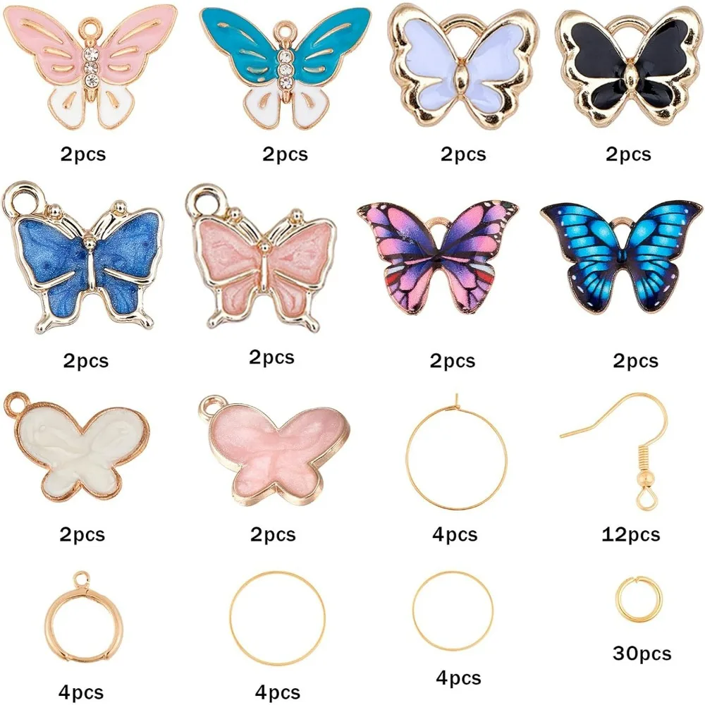 1 Box DIY 10 Pairs Gold Enamel Butterfly Dangle Earrings Jewelry Making Starter Kit with Instruction for Women Jewelry Making