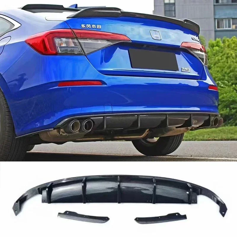 For Honda Civic 11th 2021 2022 ABS Carbon Bumper Rear Trunk Diffuser Bumper Lip Spoiler Body Kit Modification Part Exterior Part