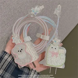 Korea Cute Pink Bow Cat Charger Cover Compatible With IPhone 11 12 13 14 15 16 18W-20W Charge Protection Cover Charger Sleeve