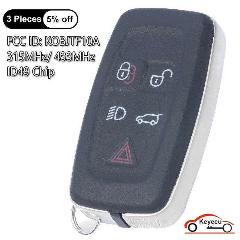 

KEYECU 5 Buttons 315MHz 433MHz ID49 Chip for Land Rover LR2 LR4 Range Rover Evoque Sport Auto Smart Remote Key Fob KOBJTF10A