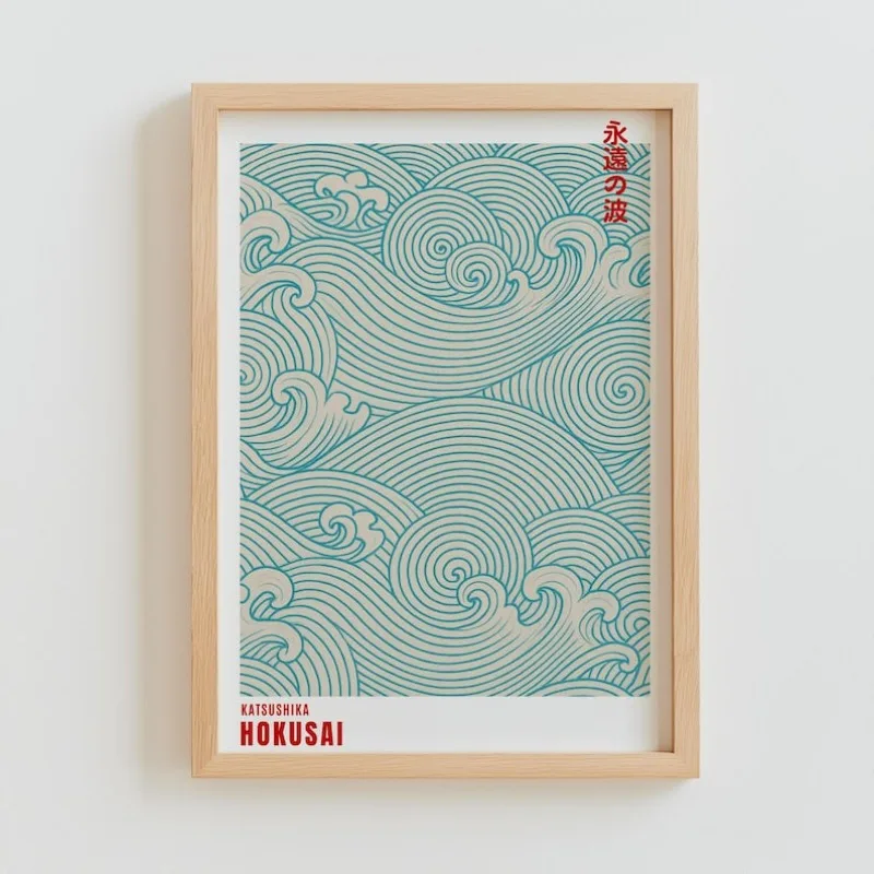 Abstract Japanese Woodblock Canvas Poster, Frameless Green Wabi Sabi Japandi Art Poster for Living Room and Bedroom Decortions