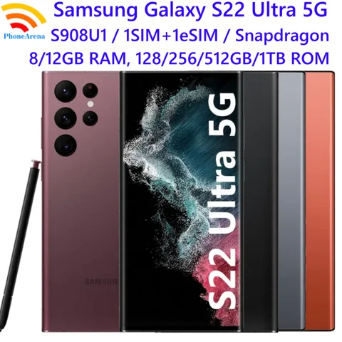 C Samsung Galaxy S22 Ultra 5G S908U1 6.8" OLED 8/12GB RAM 128/256/512GB/1TB ROM Snapdragon NFC S22U eSIM Original Unlocked Phone