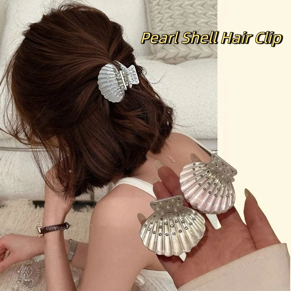 

Cute Hairpin Pearl Shell Hair Clip Acrylic Rhinestone Small Hair Claw Holiday Style French Gent Small Grab Clip Vacation