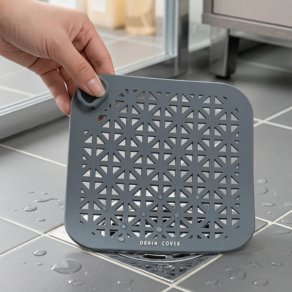 Soft Silicone Drain Mat with Handle Square Hollow Hair Catcher for Toilet Bathroom Kitchen Sink Strainer Sink Accessories 2PCS