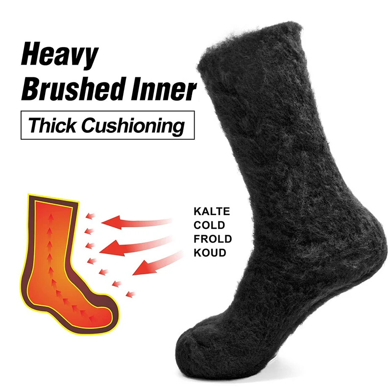 1Pairs Men's Insulated Thermal Mid-calf Socks Brushed Inner Thick Winter Sock Extra Heat Retention Cold Weather Warm Crew Sock