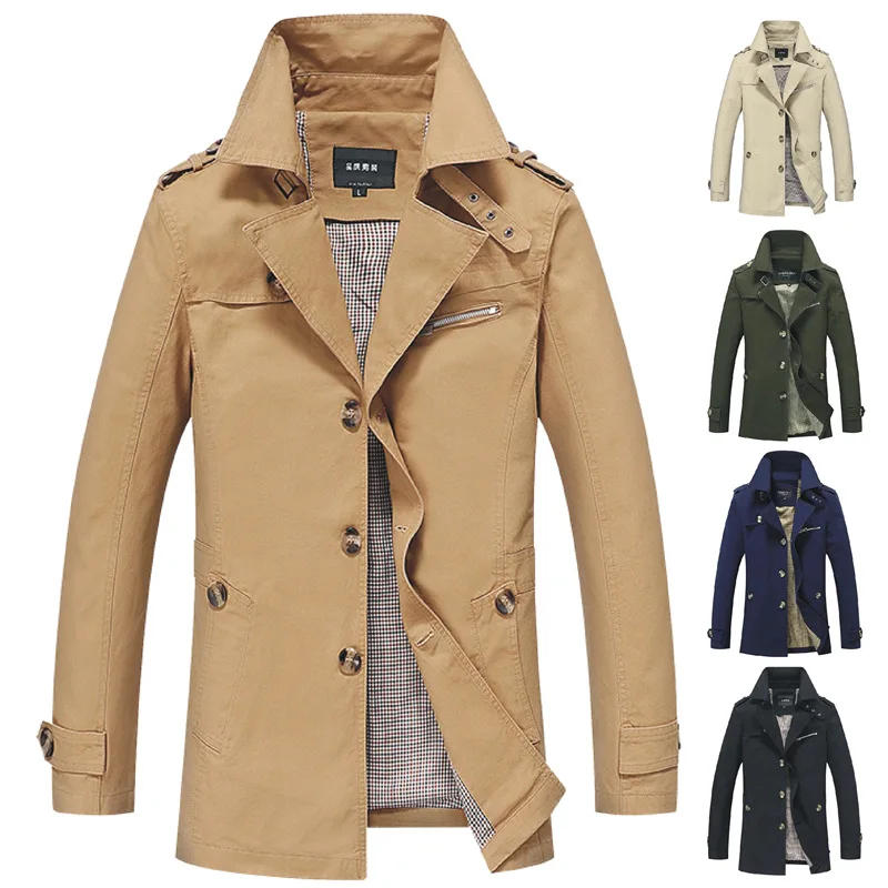 

Spring and Autumn Men's Casual Cotton Youth Mid-length Windbreaker Cross-border Large Size Tooling Jacket