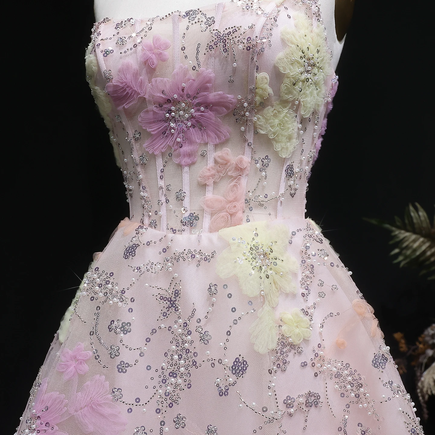Sharon Said Rosa trägerloses 3D-Blumenperlen-Korsett-Homecoming-Kleid Dubai Sexy Mini-Cocktail-Abschlussball-Partykleid RM135 Maßanfertigung – Detail 7
