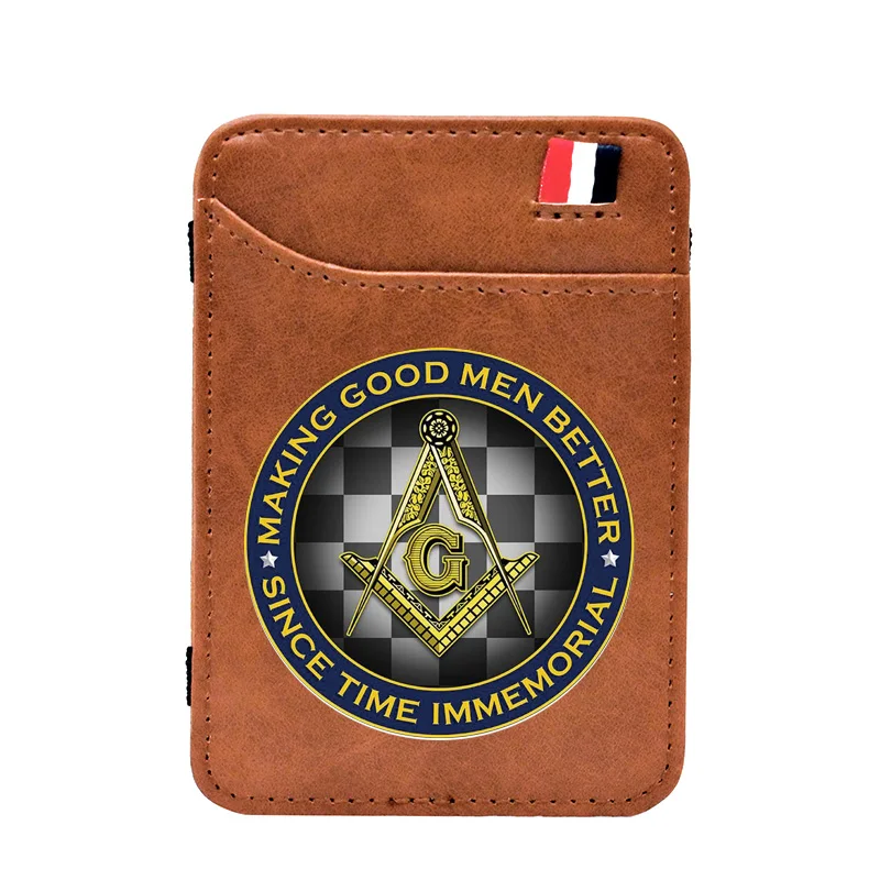 

High Quality Masonic Making Good Men Better Printing Leather Magic Wallet Classic Men Women Money Clips Card Purse Cash Holder