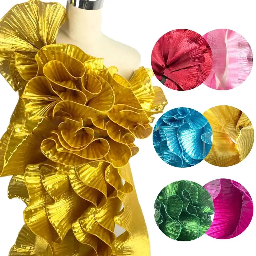 Metallic Lustrous Big Wave Lace Fabric 1 Yard Fashion Pleat Mesh Organza DIY Styling Sewing 15cm Wide Pleated Ruffle Lace Fabric