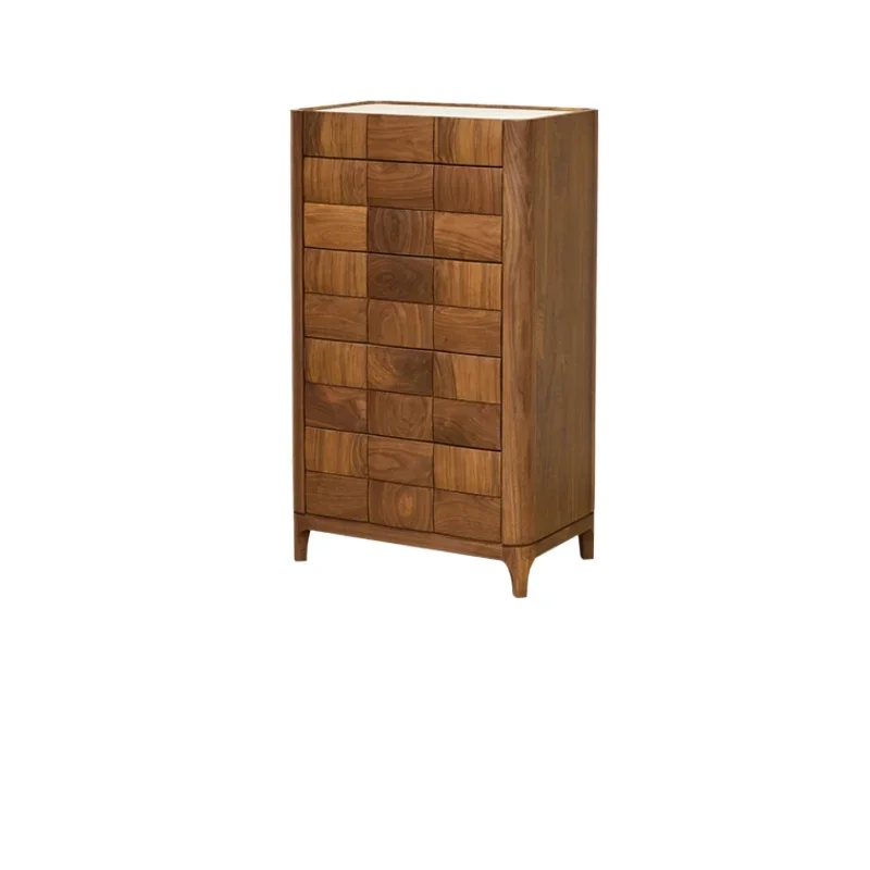 

Yjq Black Walnut Five-Drawer Wooden Chest of Drawers Solid Wood Living Room Bedroom Drawer Complete TV Side Cabinet