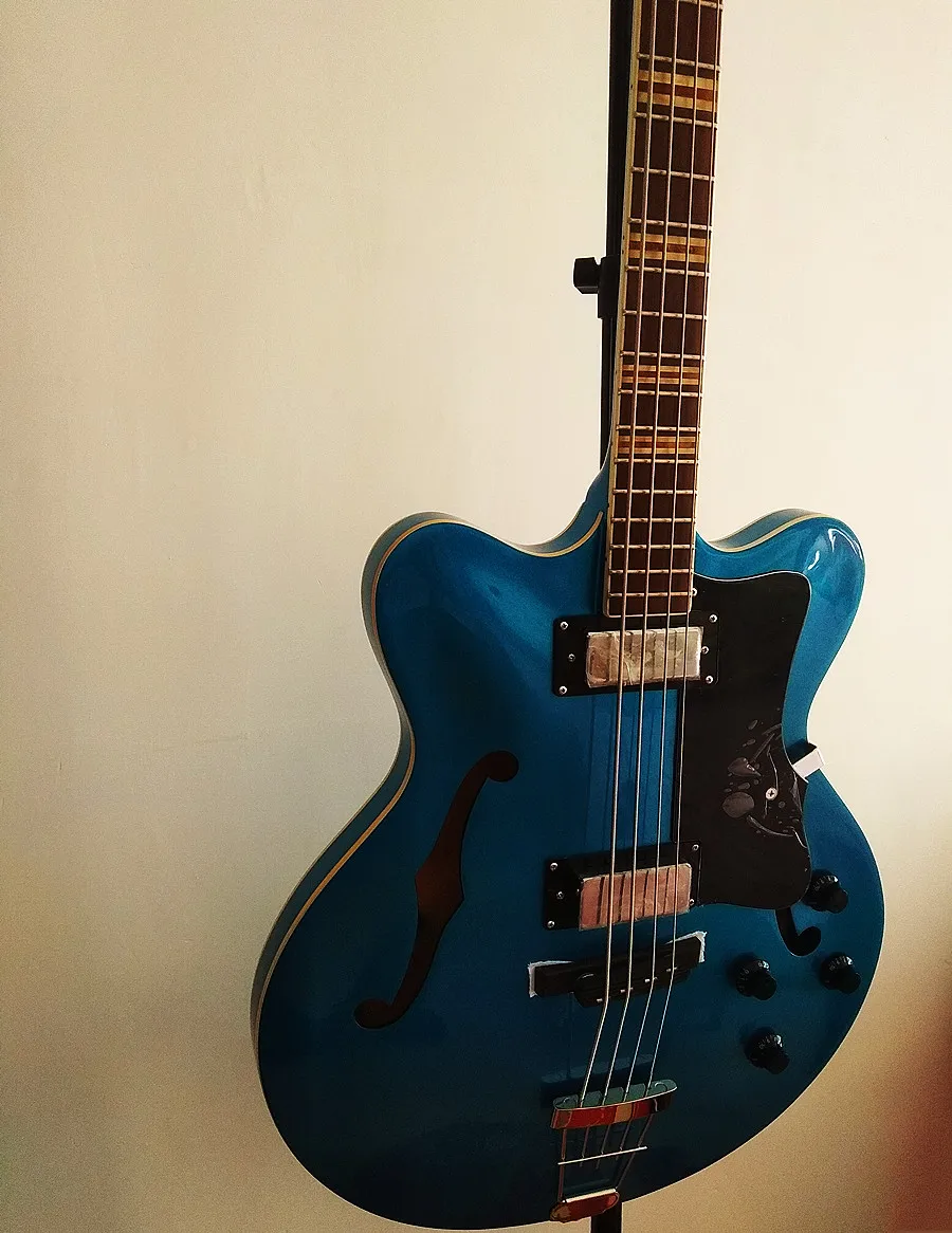 Bass 4-string Electric Guitar semi-hollow thin Metallic Blue