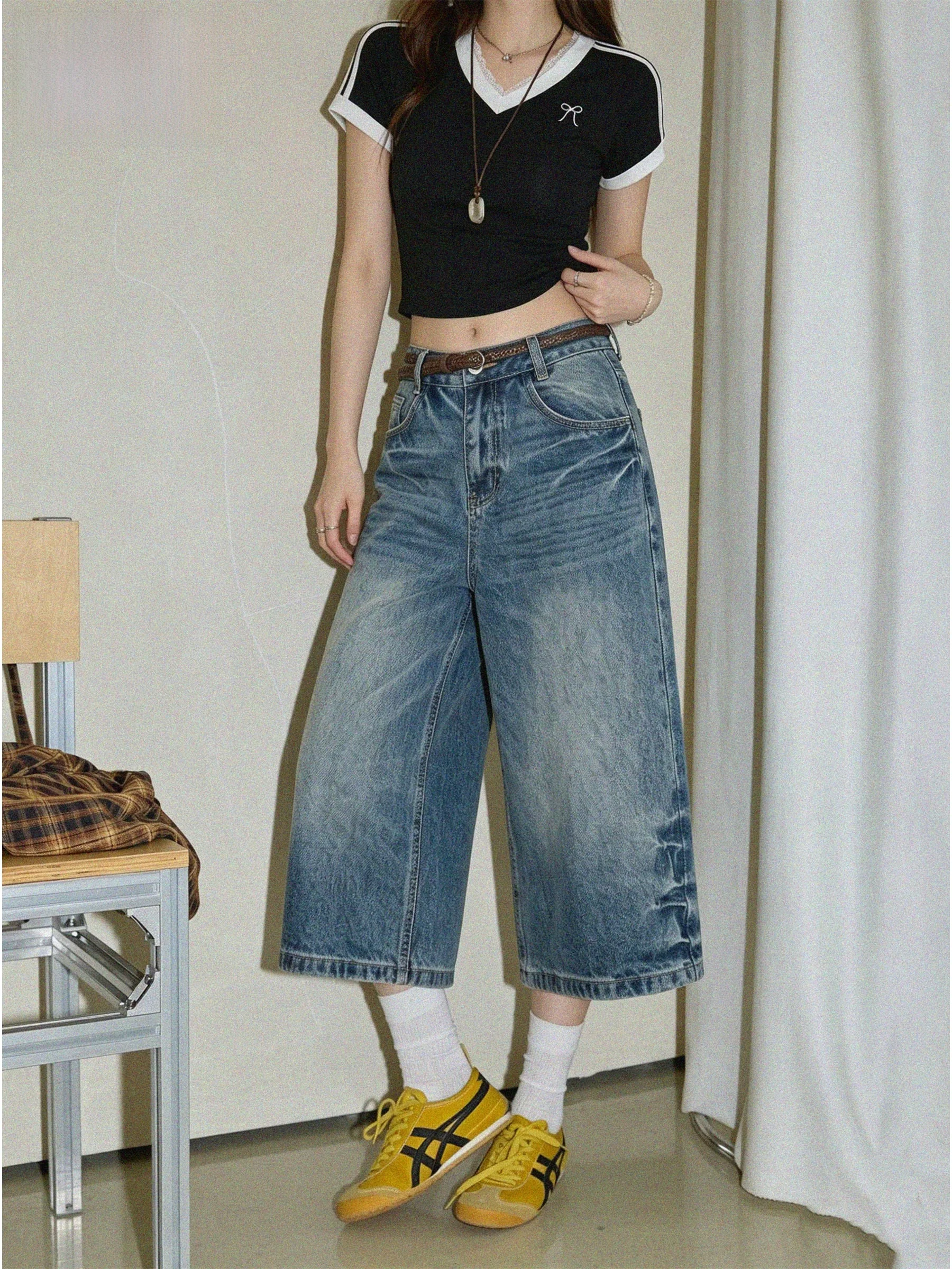 

American Style High Waist Seven-Foot Loose Wide-Leg Jeans Women's Summer Casual Loose Slimming Straight Leg Pants