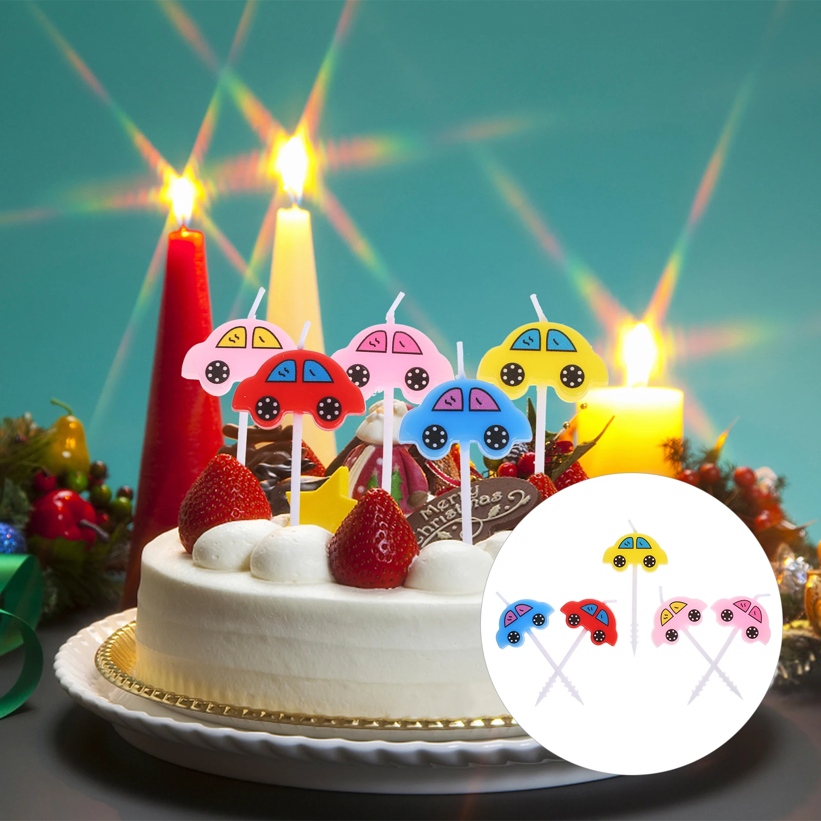 

5 Pcs Mini Cartoon Cake Toppers Flameless Safe Eco Friendly Birthday Party Decorations Cake Insert Picks