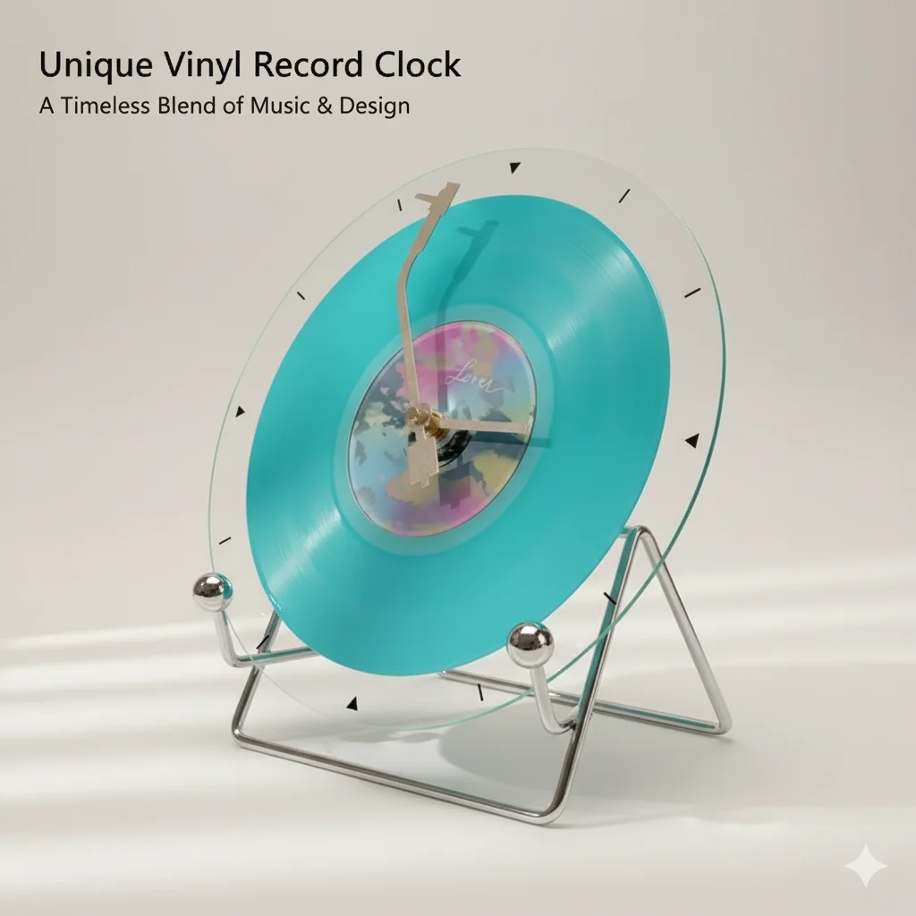 Retro Vinyl Record Desk Clock Fashionable Silent Wall Clock for Music Lover Home Living Room Desktop Decor Holiday Gift