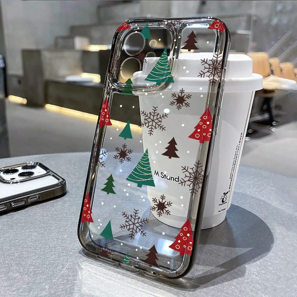 Schneeflocken-klare Weihnachtsbaum-Hülle für iPhone 16 Pro Max 17 15 14 13 Pro Air 12 11, stoßfeste transparente Silikonhülle