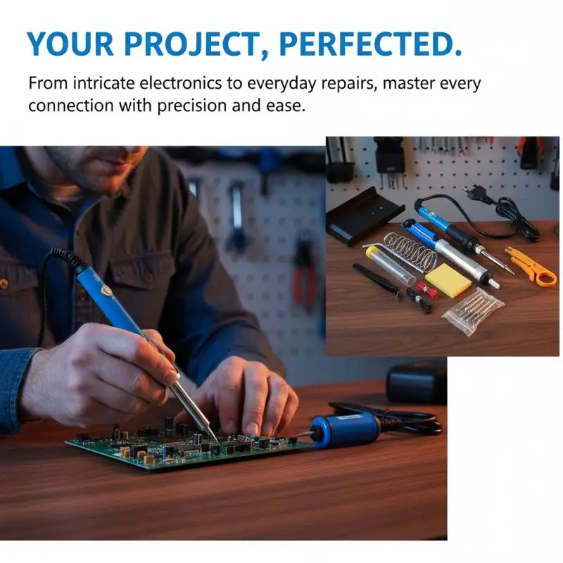 15PCS Soldering Iron Kit 220V 60W with Solder Wire EU Plug for PCB Board Mobile Phone Repair Multifunction DIY Tool Set