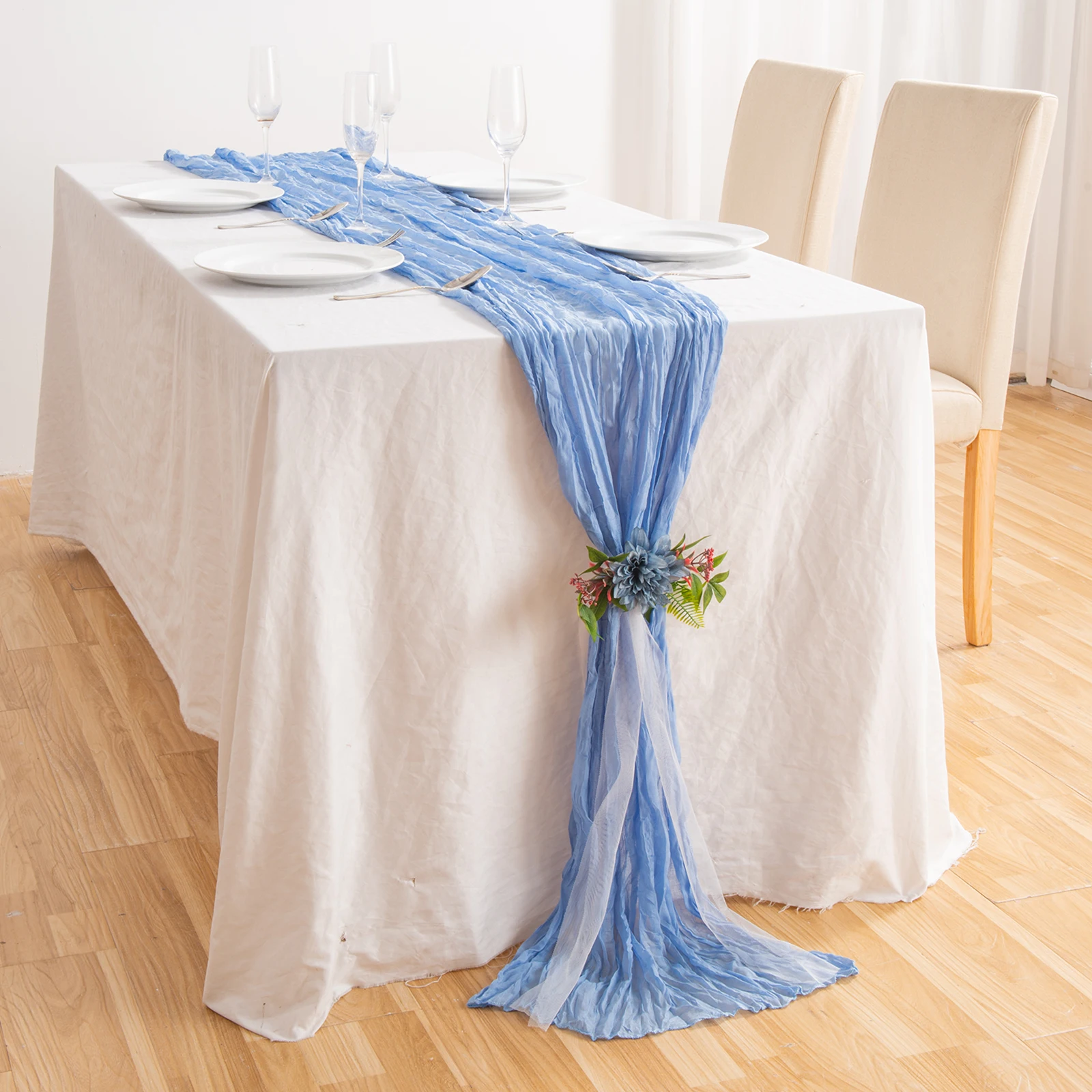 For Wedding Decor Chiffon Table Runner Tablecloth White Polyester Fiber Gauze 90*400CM Reception Bridal Shower Holiday Party