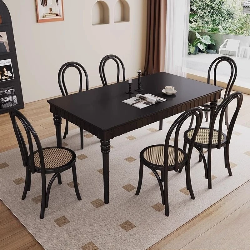 Nouvelle chaise de salle à manger premium noir, combinaison tout en bois massif, rétro rectangulaire, petite table à manger et chaises pour la maison