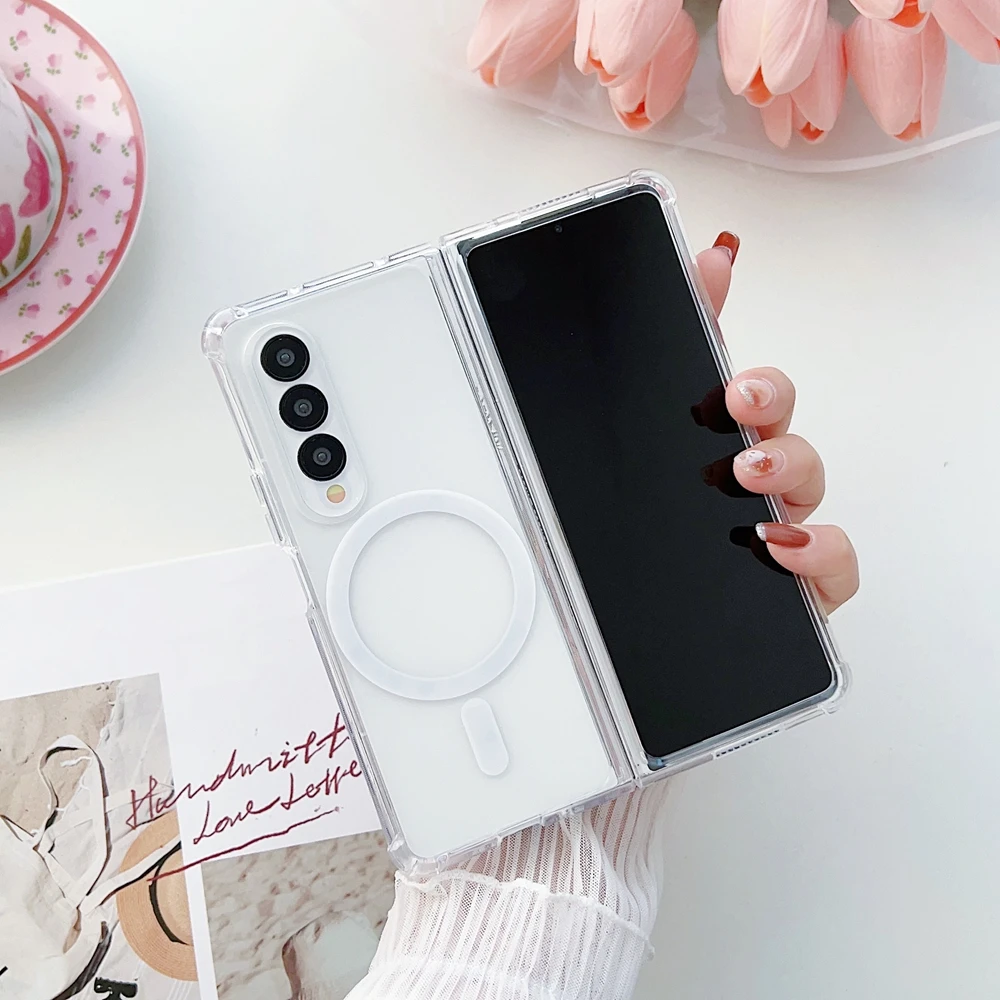 For Magsafe Wireless Charge Phone Case For Samsung Galaxy Z Fold 8 Ultra 7 6 5 3 4  Shockproof Magnetic Transparent  Clear Cover