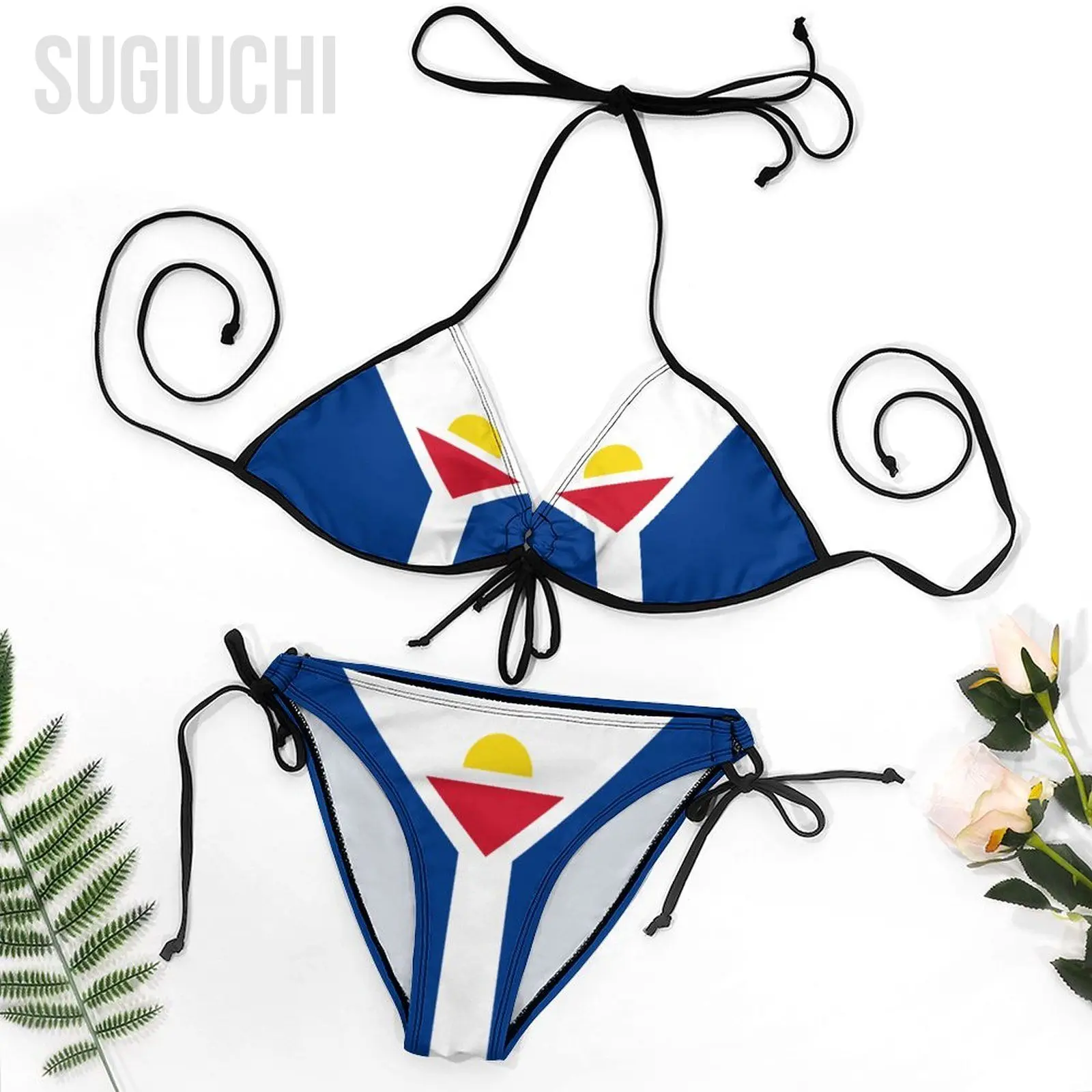 Conjunto de biquíni feminino com bandeira Saint Martin, roupa de praia de três pontos, natação, praia, festa