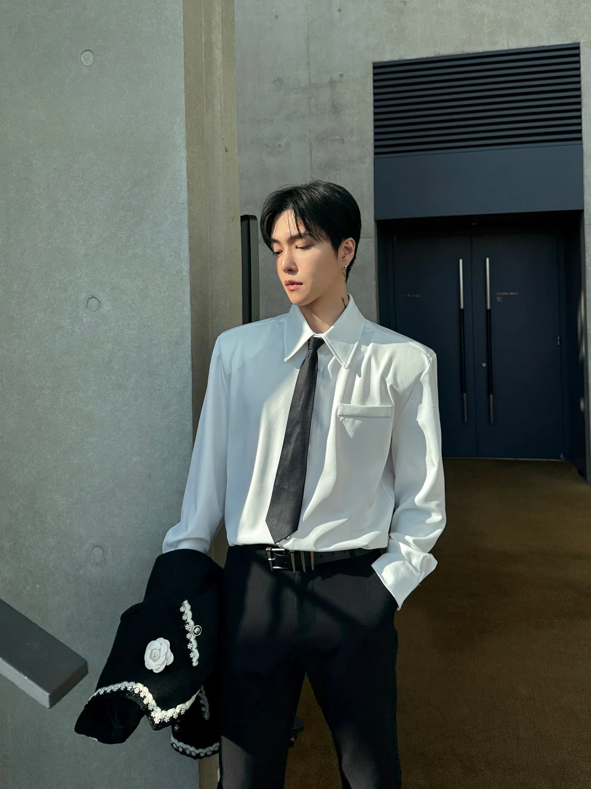 

High-End oulder-Padded Long-Sve Men's irt CleanFit Sle Casual Breathable Polyester Fiber Anti-Sinkage Busin irt