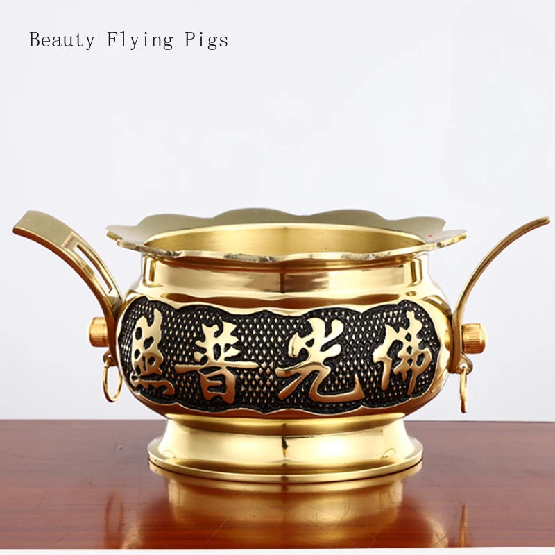 1pc Metal Double Ear Incense Burner Sacrificial Incense Burner Bowl Household Sacrifice Pray for Auspiciousness Temple Supplies