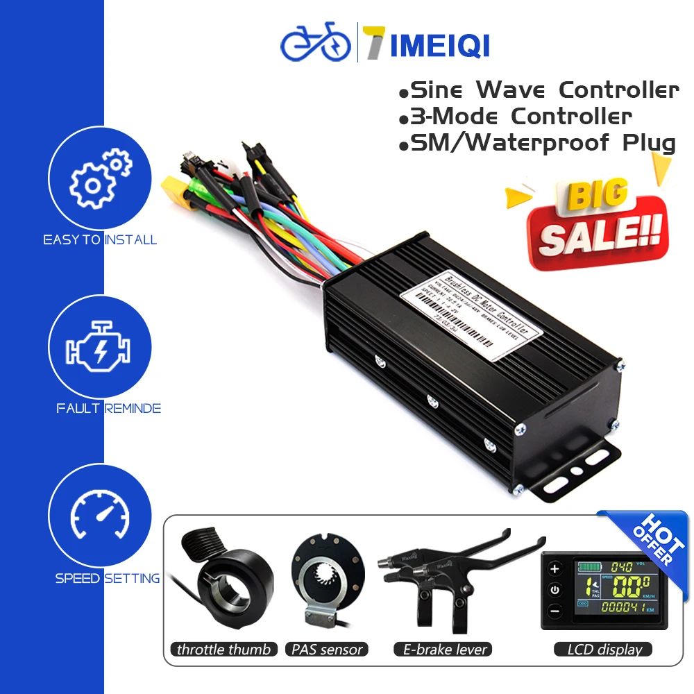 Ebike Sine Wave Controller 36V/48V 17A 26A 30A Three-Mode Controller with Learning Function Electric Bike Scooter Accessorice