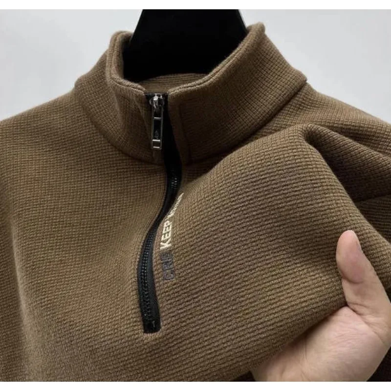 

Autumn and Winter New Half Zipper and Velvet Thick Hoodie for Men, Warm and Casual T-shirt for Men, Long Sleeve Stand Up Collar