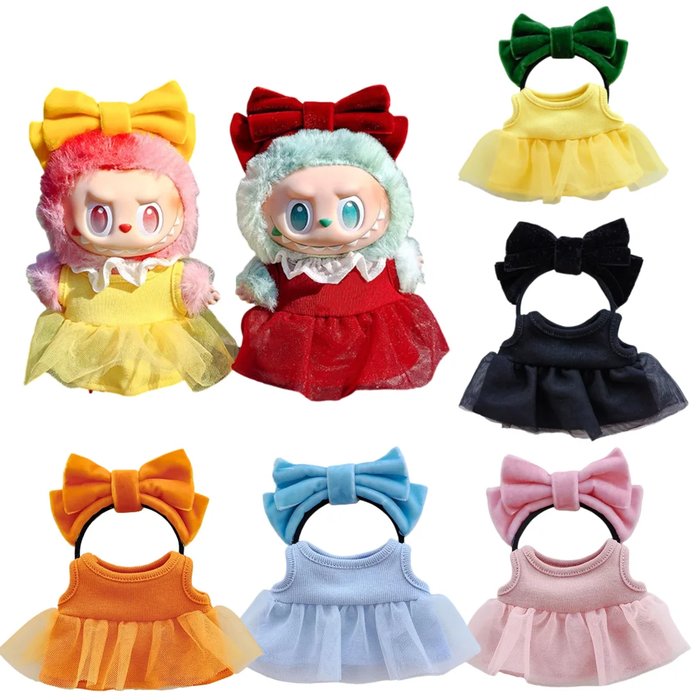 

For 17cm Labubu 3.0 Big Into Energy Series Clothes Labubu Lace Skirt Bow Hairband Set Doll Accessories Fashion Gift