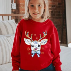 Watercolor Sweet Elk Deer Print Sweatshirt Kids New Merry Christmas Pullover Funny Elk Deer Long Sleeve Boys Girls Y2K Sudaderas