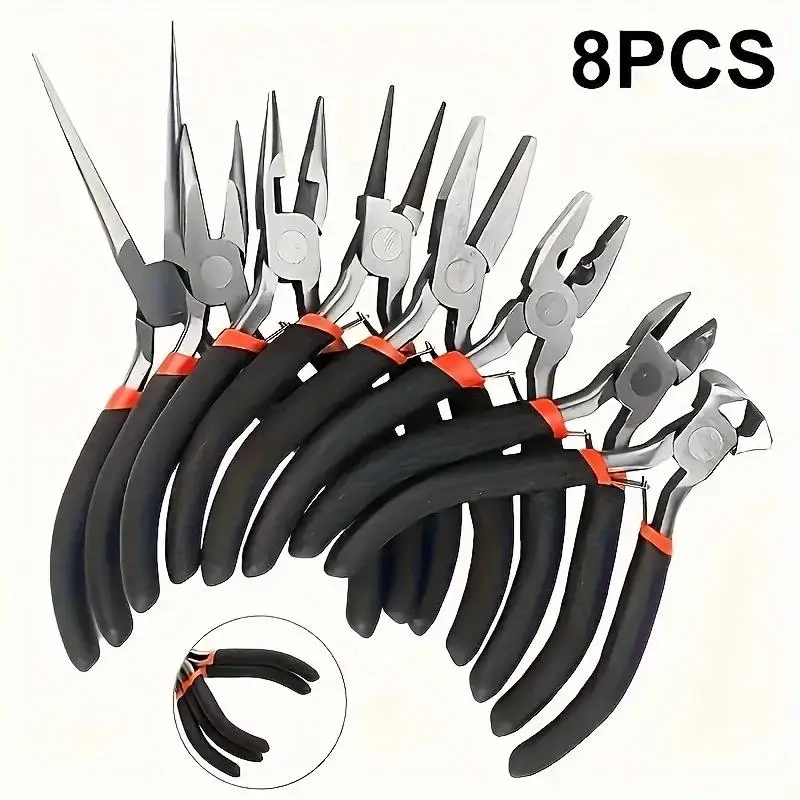 8pcs Mini Jewelry Pliers, Round Curved Needle Nose Beading, DIY Craft Tools Kit For Jewelry Making And Repairing Ck1161