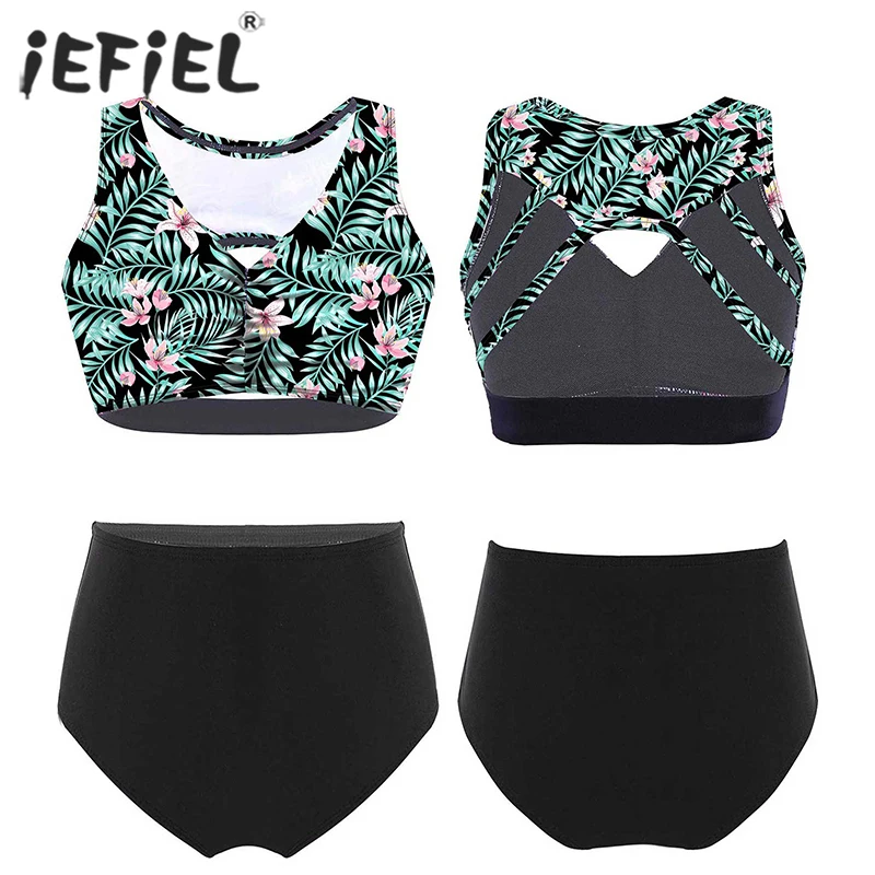 

Kids Girls Sports Outfits Sets V Neck Sleeveless Open Back Crop Top Vest and Shorts Outdoor Riding Costume Sportswear Swimwear