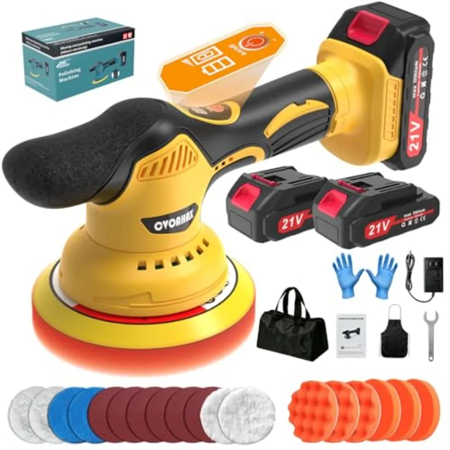 

Car detailing cordless buffer polisher: 8-speed 6000RPM, 21V lithium-ion batteries, LED display, for waxing, polishing scratch