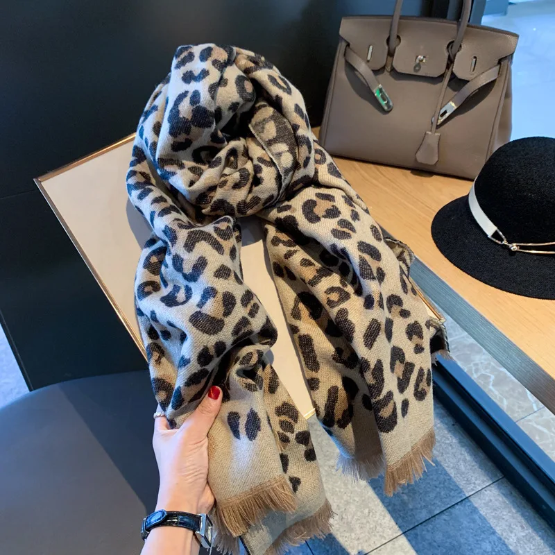 Classic Fashion Leopard Soft Acrylic Cashmere Scarf Shawl Women Autumn Winter Neckerchief Summer Cape