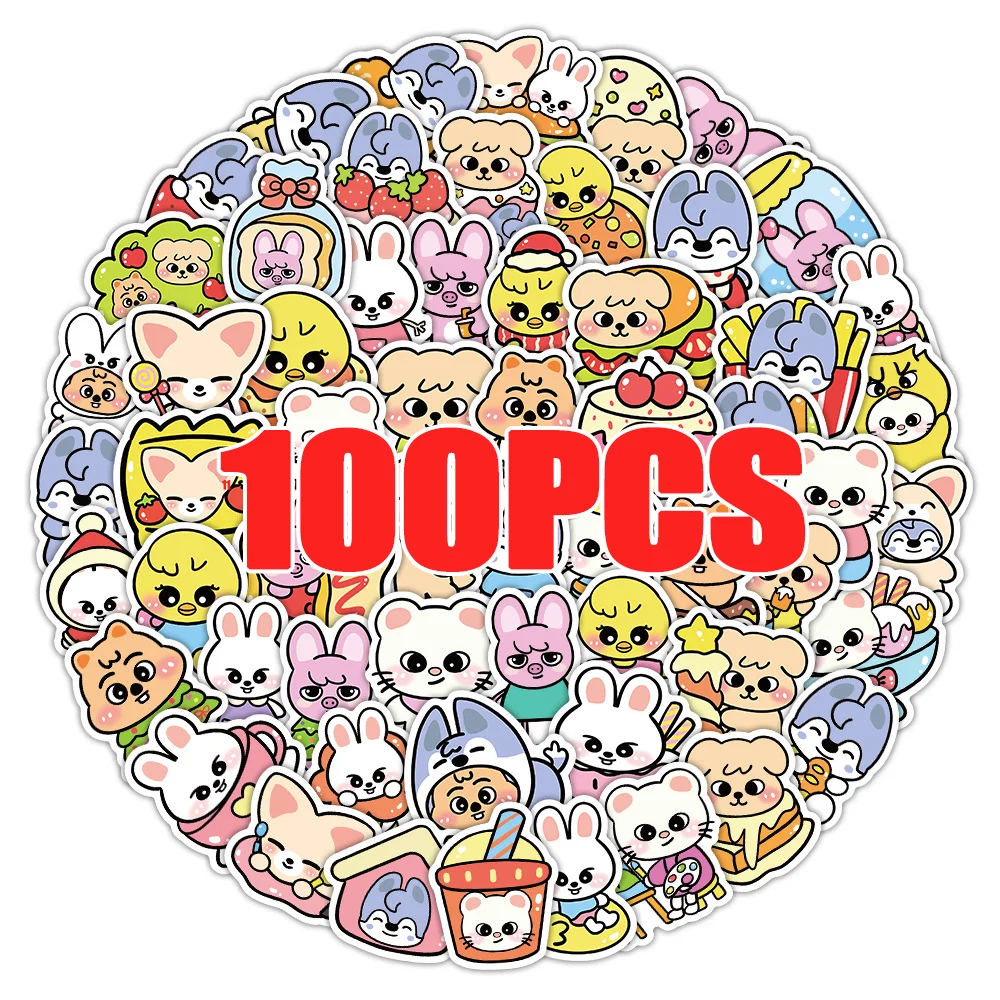 100pcs SKZOO Cute Cartoon Stickers Animal Collection Stickers, Stray Kids Graffiti Decoration Stickers Gift
