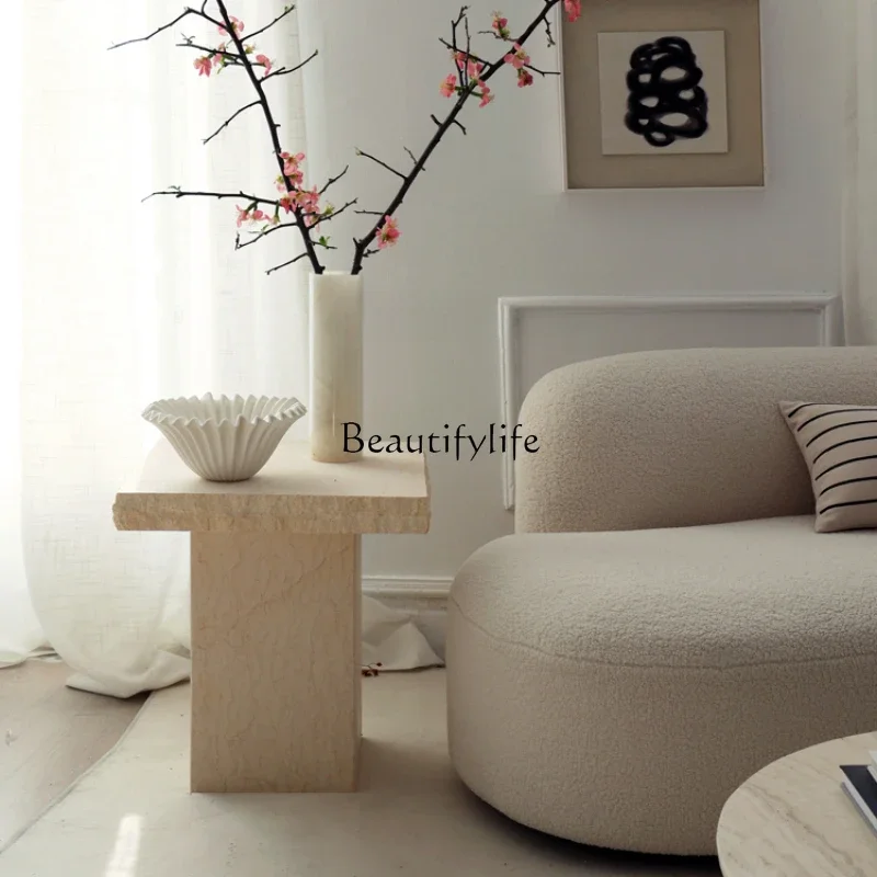 

Modern Antique Marble Small Coffee Table Square Natural Stone Sofa Corner Table
