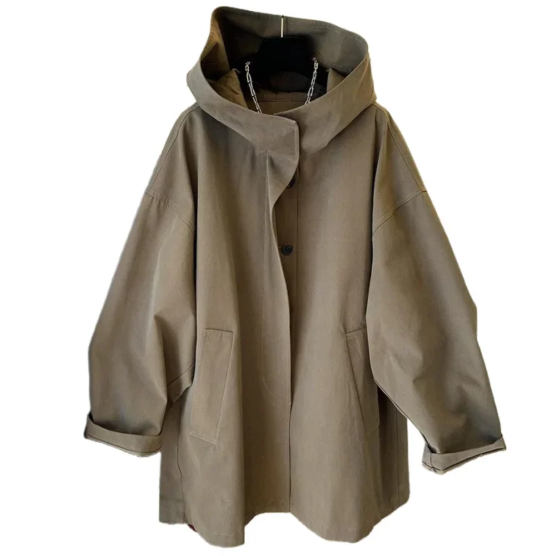 

SuperAen Vintage Hooded Trench Coats for Women Popular Spring and Autumn New Loose Fashion Solid Color Casual Coats