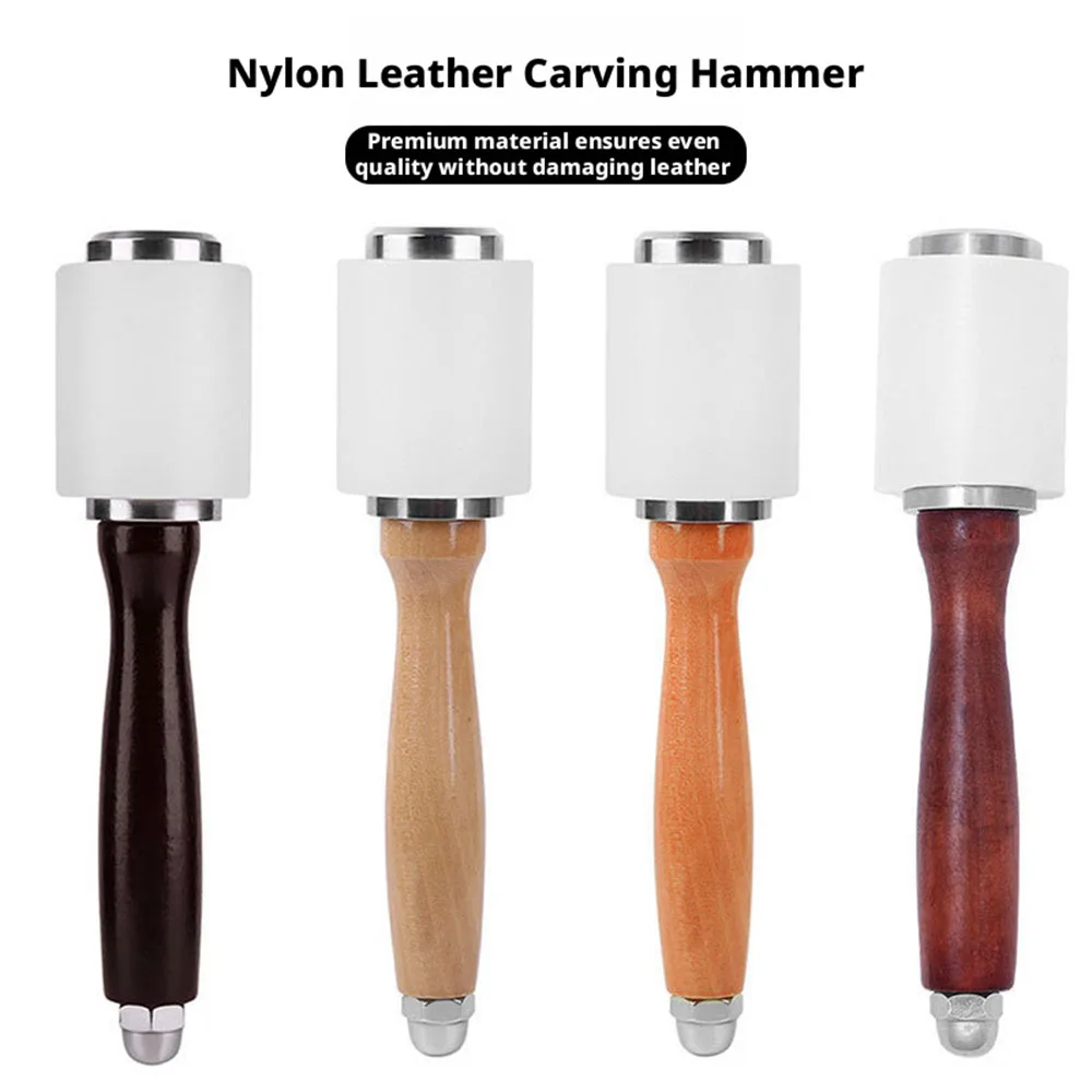 Professional Leathercraft Hammer, Wooden Handle Nylon Mallet Ideal for Punching, Stamping, Carving, and DIY Handmade Work.