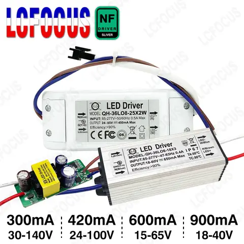 No Flicker 300mA 450mA 600mA 900mA Constant Current LED Driver Power Supply 20W 24W 30W 36W 40W 110V 220V Lighting Transformers